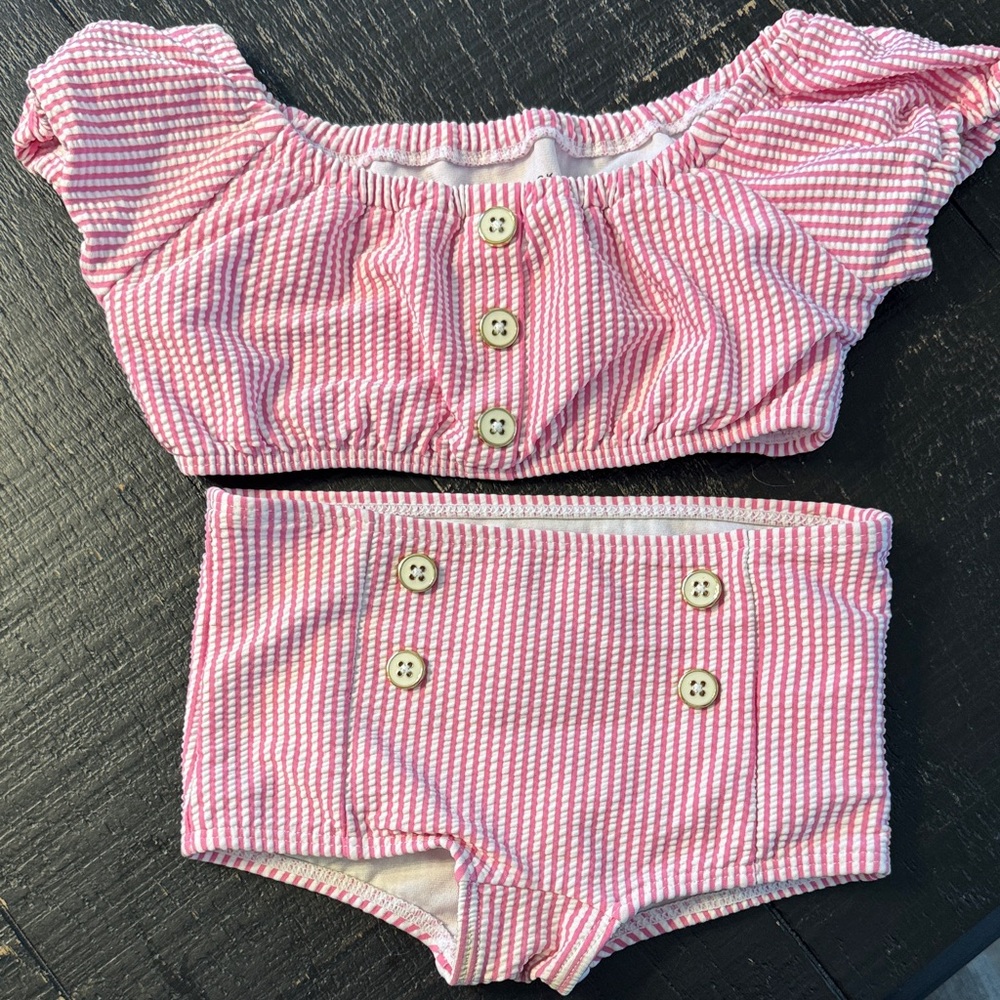 Janie and Jack Pink Striped Kids Swim Bikini size 3